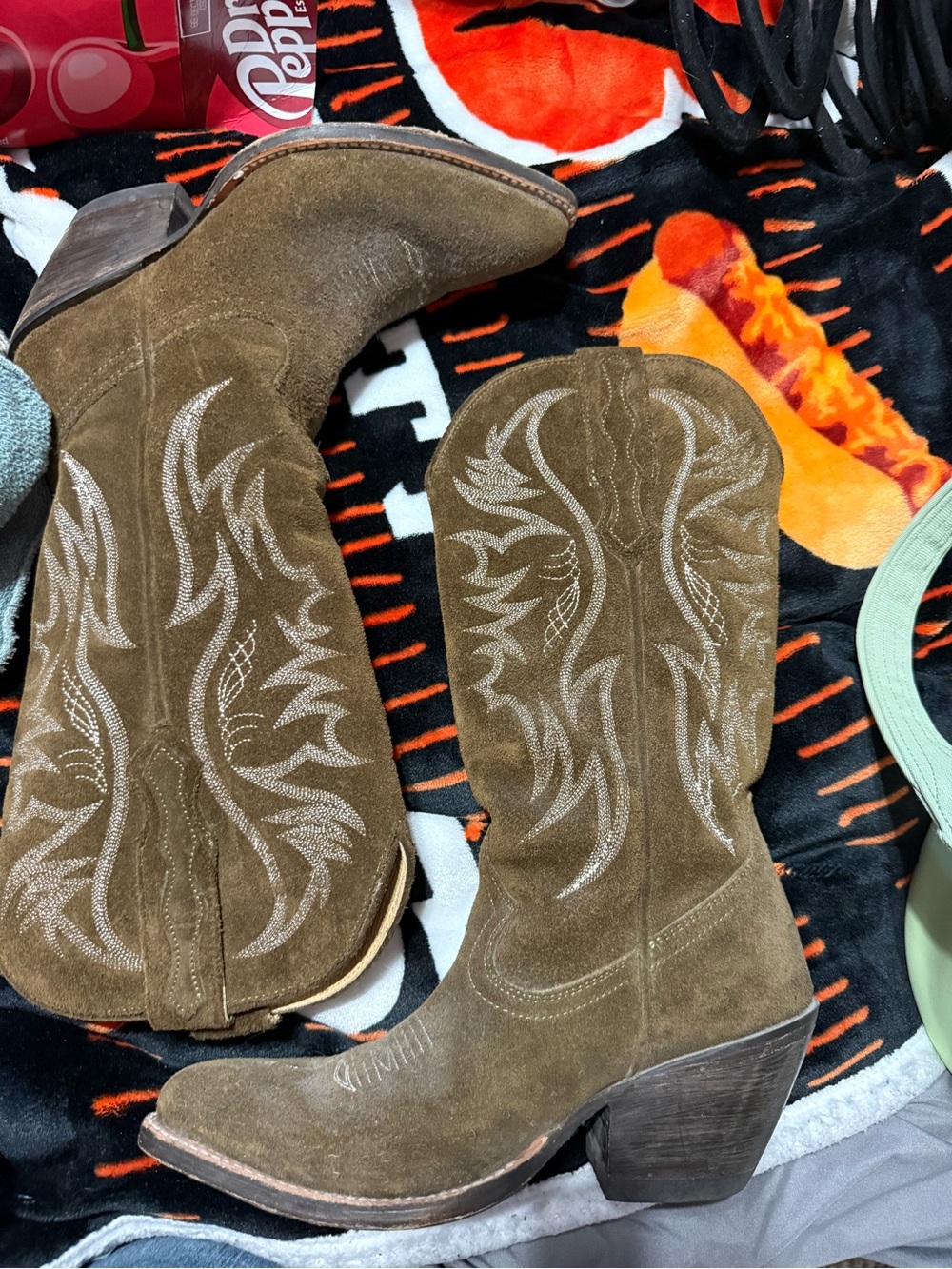 Idyllwind Brown Suede Western Cowboy Boots with Embroidered Stitching